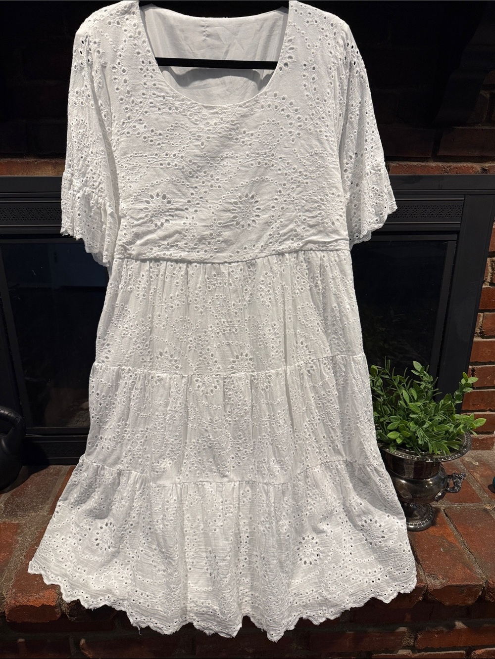 White Eyelet Tiered Midi Dress